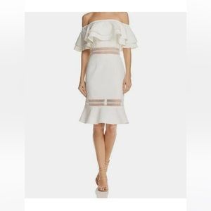 Jarlo Women's White Off-shoulder Tiered Ruffle Trumpet Dress Size 4